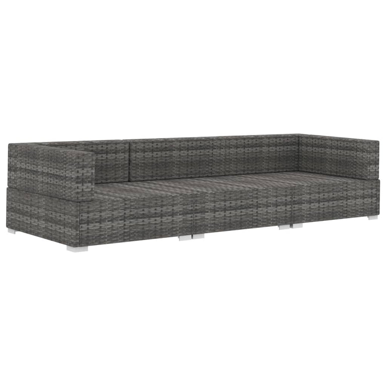 3-delige Loungeset met kussens poly rattan grijs MeubelReus