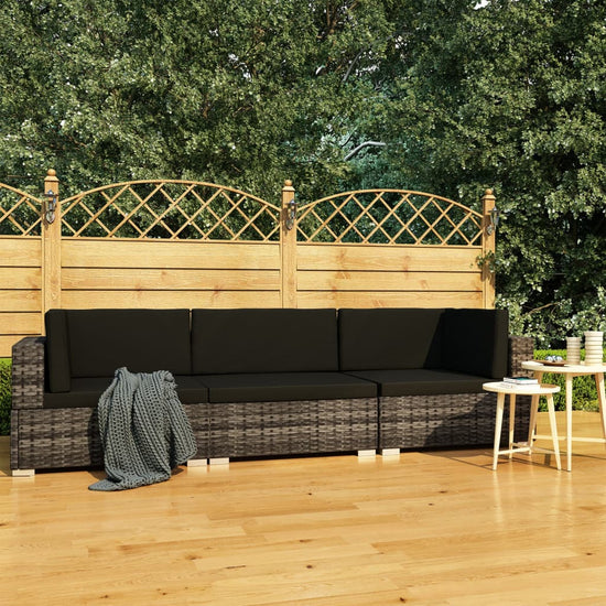 3-delige Loungeset met kussens poly rattan grijs MeubelReus