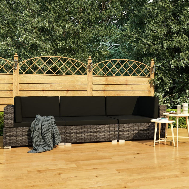 3-delige Loungeset met kussens poly rattan grijs MeubelReus