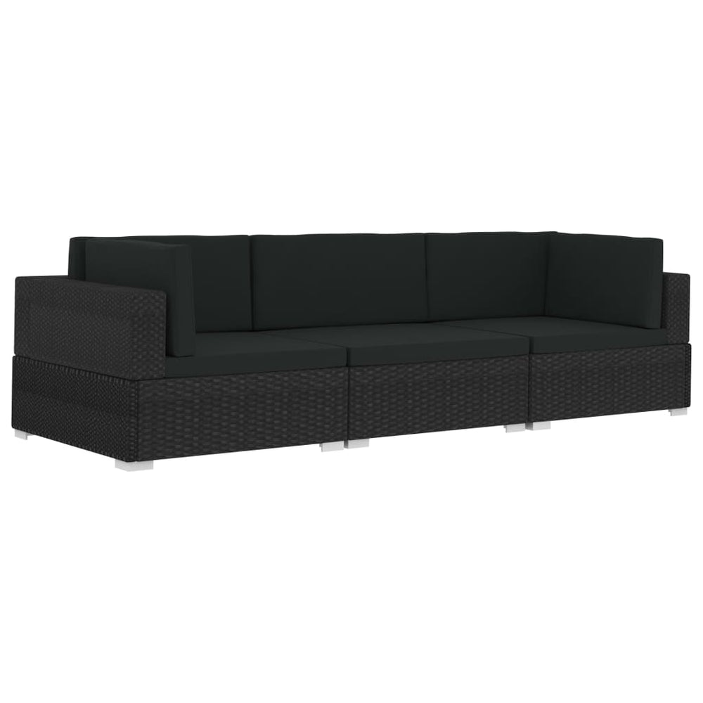 3-delige Loungeset met kussens poly rattan zwart MeubelReus