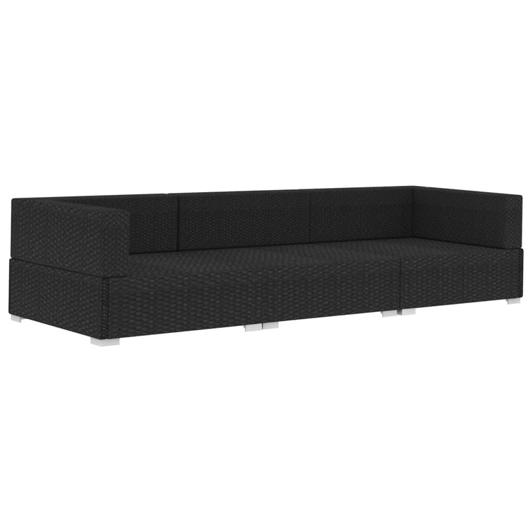 3-delige Loungeset met kussens poly rattan zwart MeubelReus