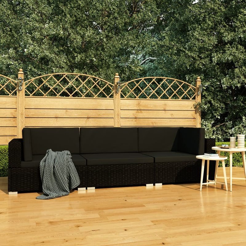 3-delige Loungeset met kussens poly rattan zwart MeubelReus