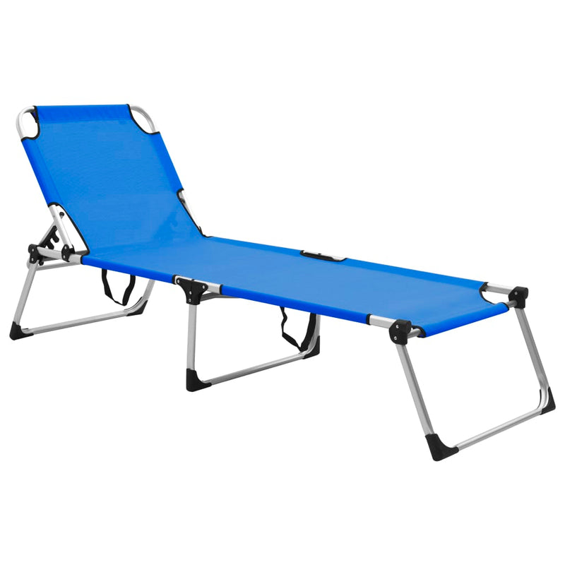 vidaXL Ligbed extra hoog inklapbaar senior aluminium blauw MeubelReus