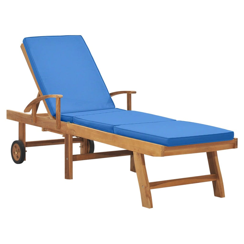 Ligbed met kussen massief teakhout blauw MeubelReus