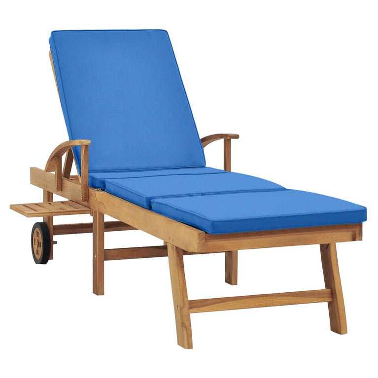Ligbed met kussen massief teakhout blauw MeubelReus