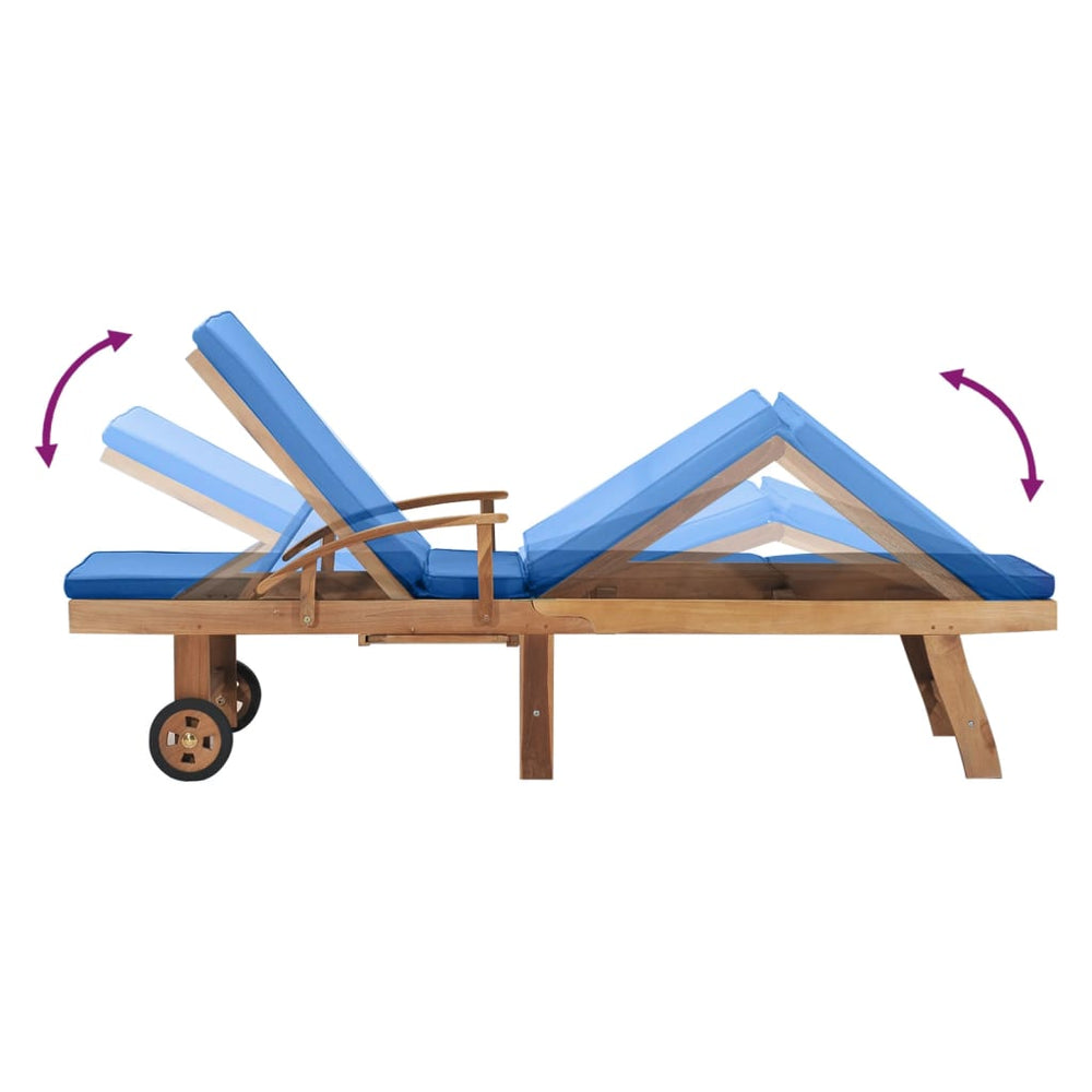 Ligbed met kussen massief teakhout blauw MeubelReus