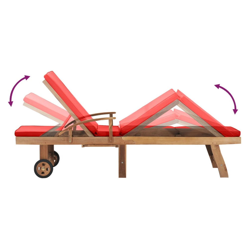 Ligbed met kussen massief teakhout rood MeubelReus