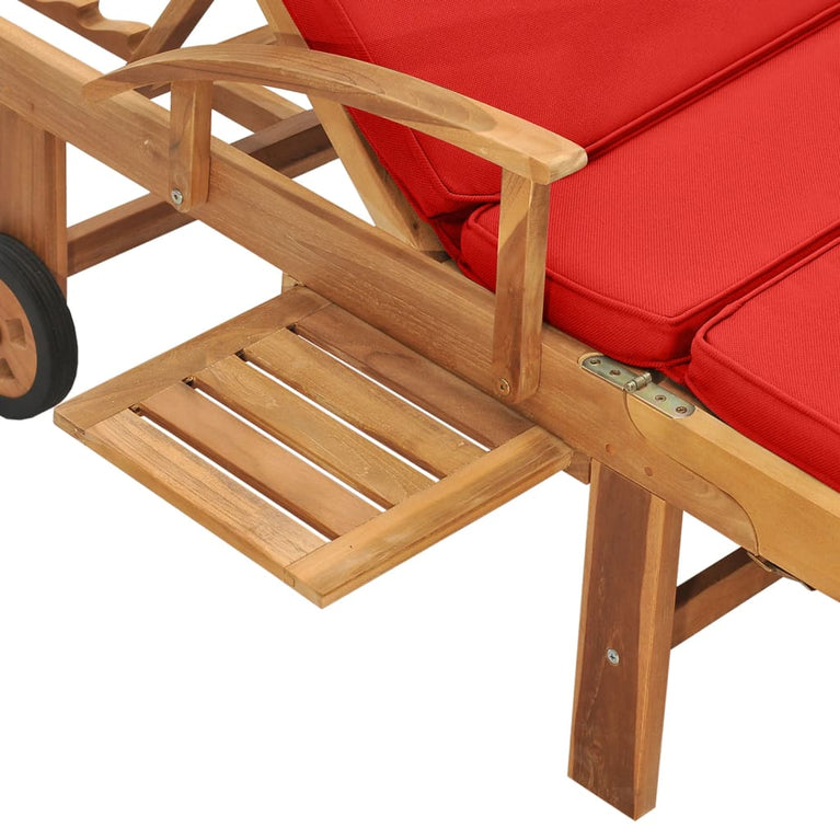 Ligbed met kussen massief teakhout rood MeubelReus