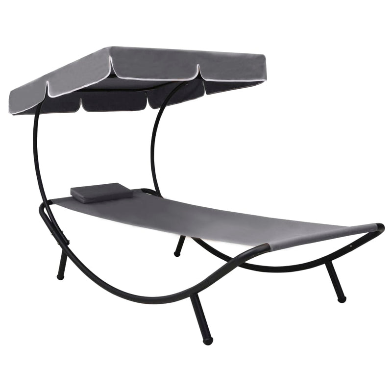 Loungebed met luifel en kussen grijs MeubelReus