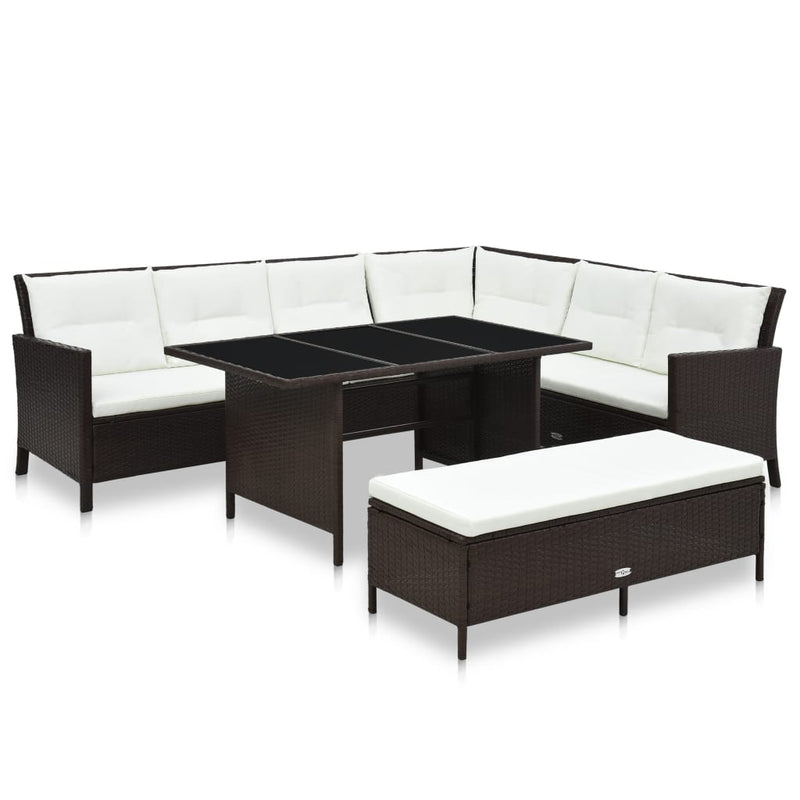 3-delige Loungeset met kussens poly rattan bruin MeubelReus