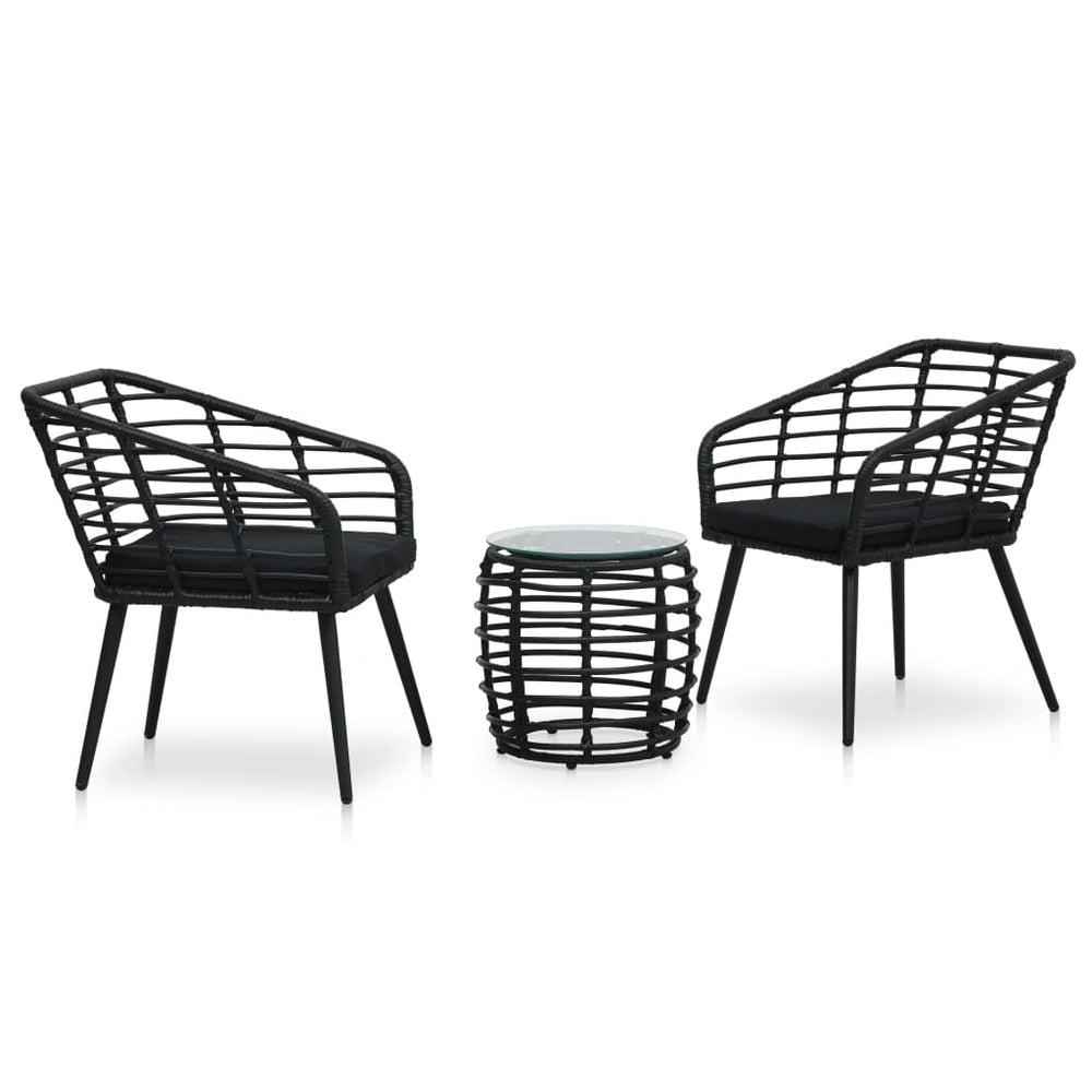 3-delige Bistroset poly rattan zwart MeubelReus