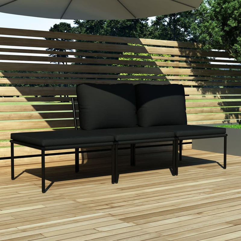 3-delige Loungeset met kussens PVC zwart MeubelReus