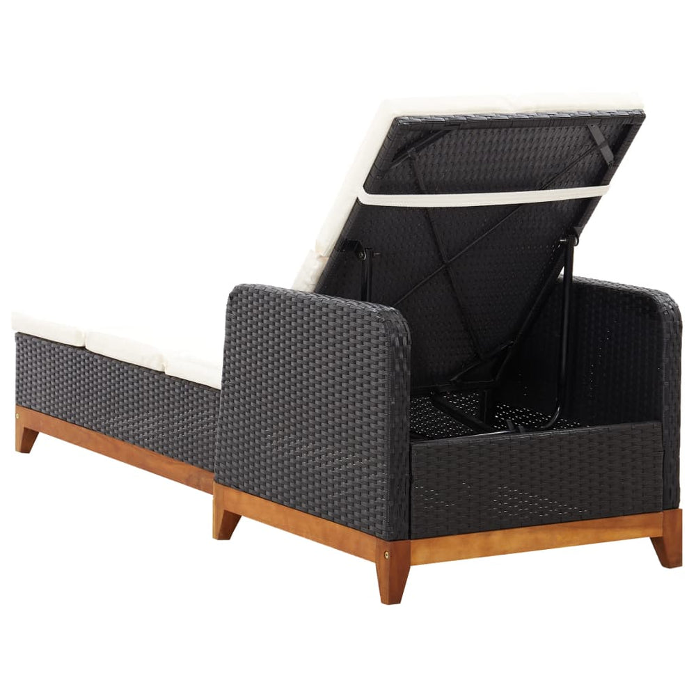 Ligbed poly rattan en massief acaciahout zwart MeubelReus