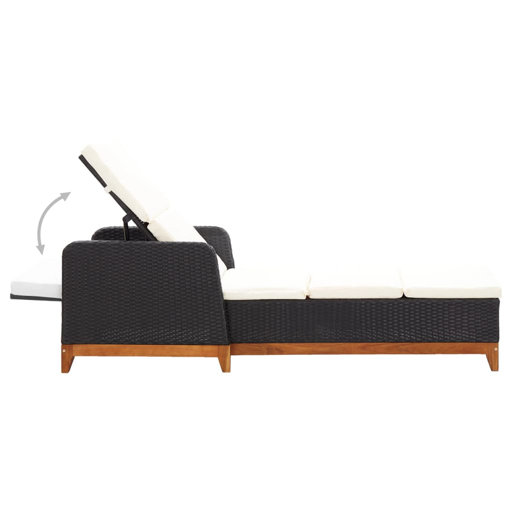 Ligbed poly rattan en massief acaciahout zwart MeubelReus