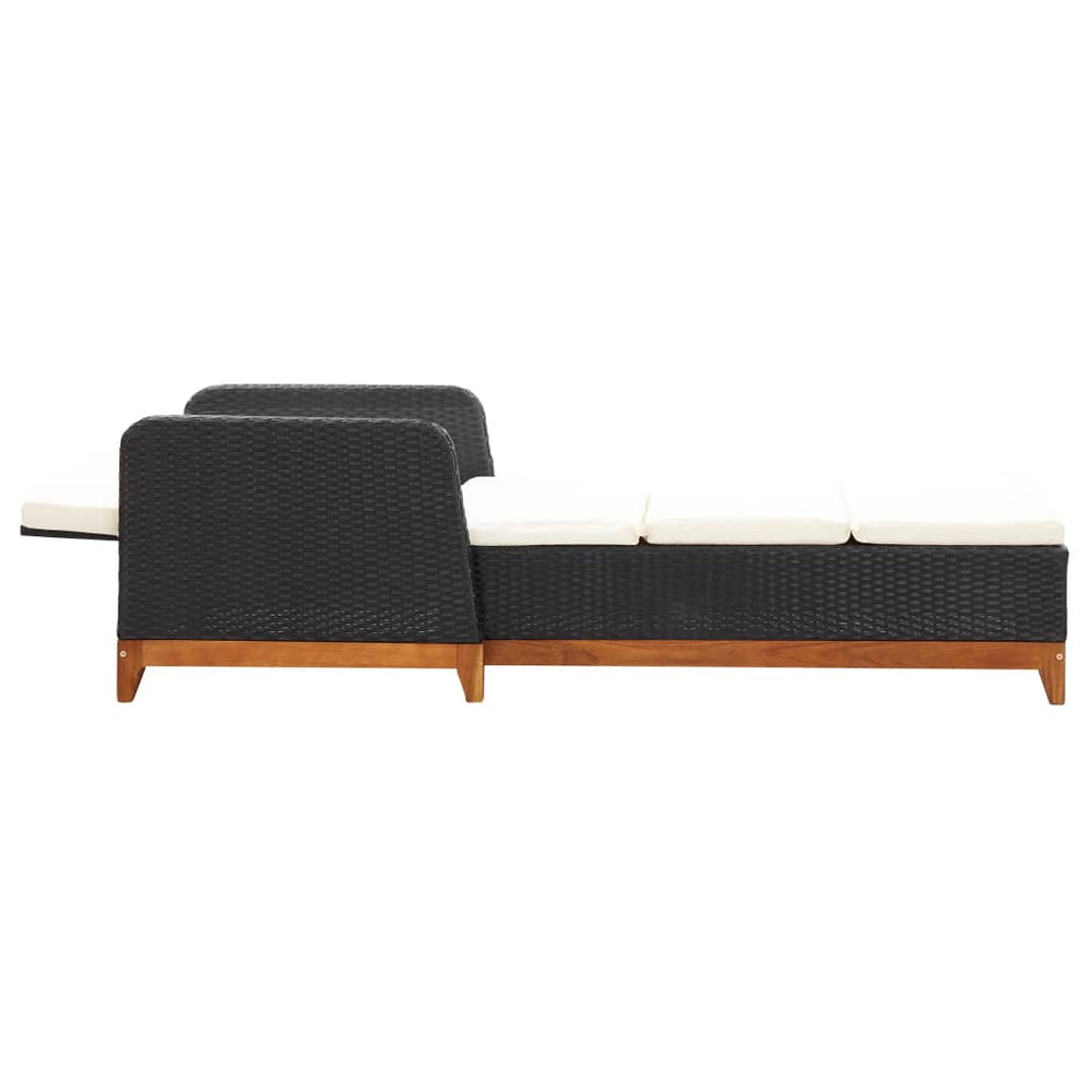 Ligbed poly rattan en massief acaciahout zwart MeubelReus