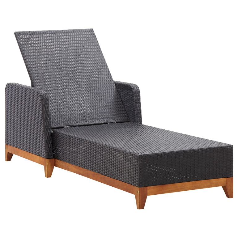 Ligbed poly rattan en massief acaciahout zwart MeubelReus