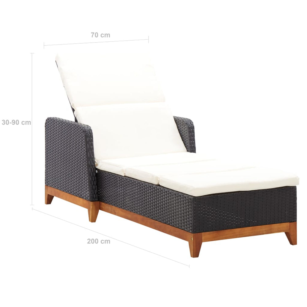 Ligbed poly rattan en massief acaciahout zwart MeubelReus