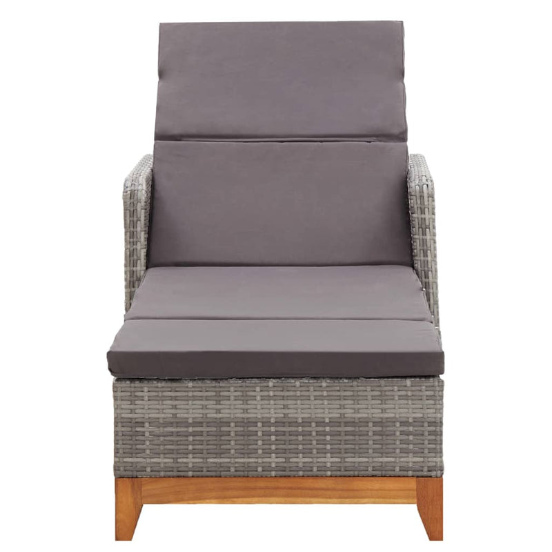 Ligbed poly rattan en massief acaciahout grijs