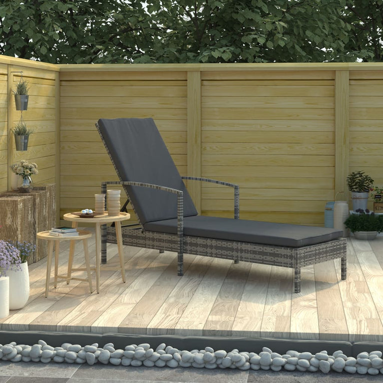 Ligbed met armleuningen poly rattan grijs MeubelReus