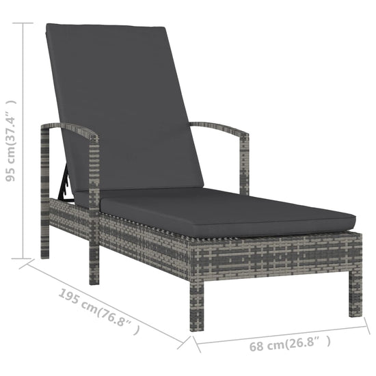 Ligbed met armleuningen poly rattan grijs MeubelReus