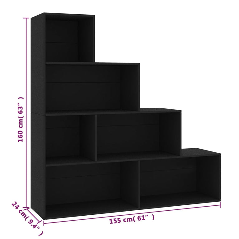 Boekenkast/kamerscherm 155x24x160 cm bewerkt hout zwart MeubelReus