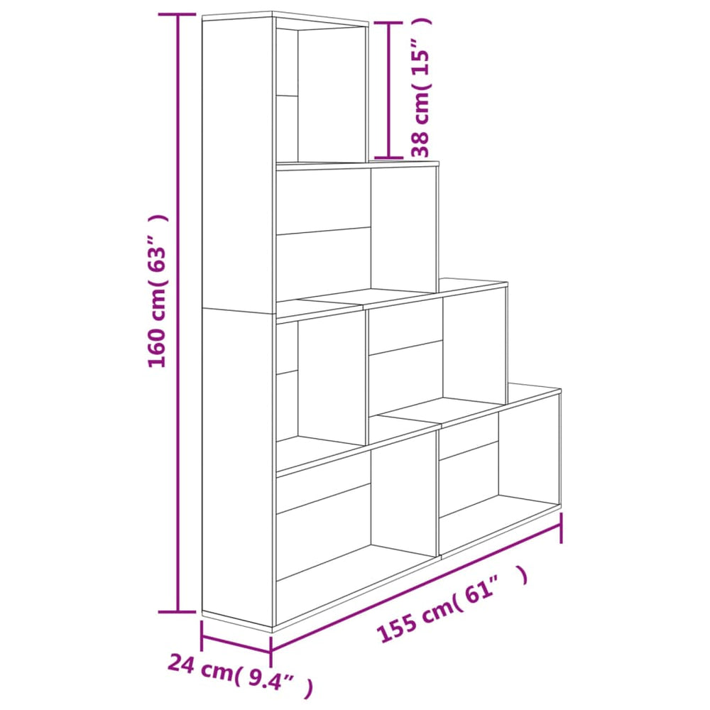 Boekenkast/kamerscherm 155x24x160 cm bewerkt hout betongrijs MeubelReus