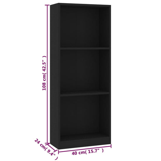 Boekenkast met 3 schappen 40x24x108 cm bewerkt hout zwart MeubelReus
