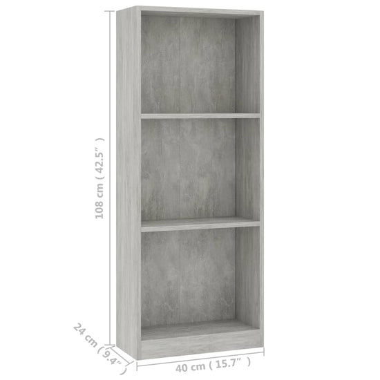Boekenkast met 3 schappen 40x24x108 cm bewerkt hout betongrijs MeubelReus