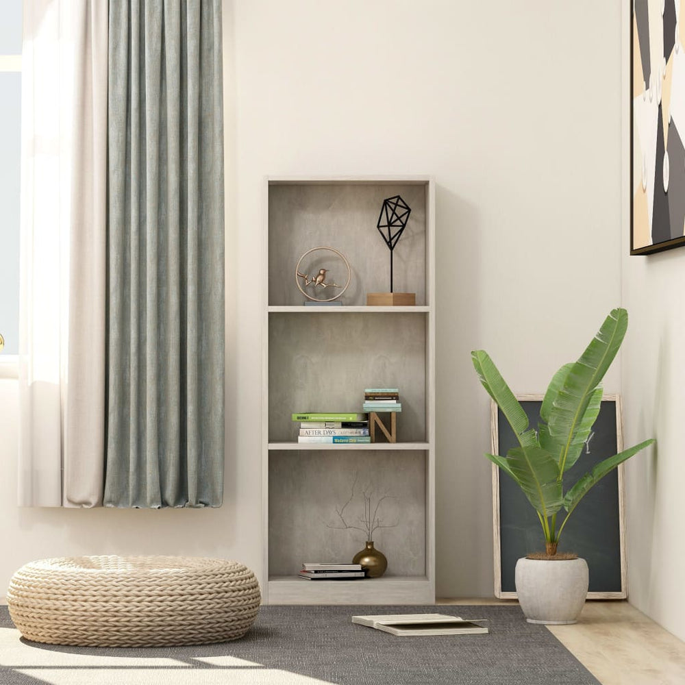Boekenkast met 3 schappen 40x24x108 cm bewerkt hout betongrijs MeubelReus