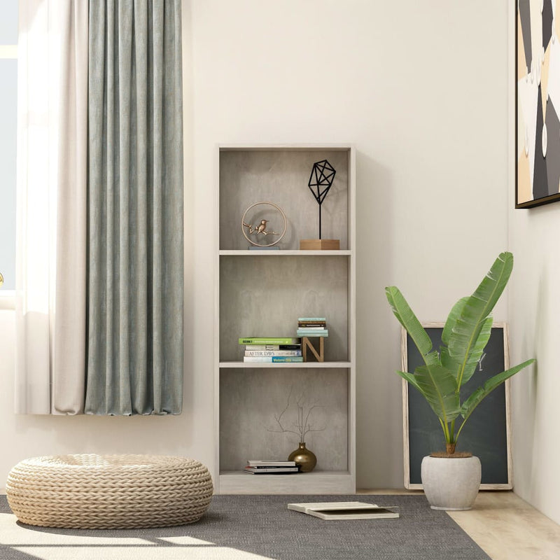 Boekenkast met 3 schappen 40x24x108 cm bewerkt hout betongrijs MeubelReus