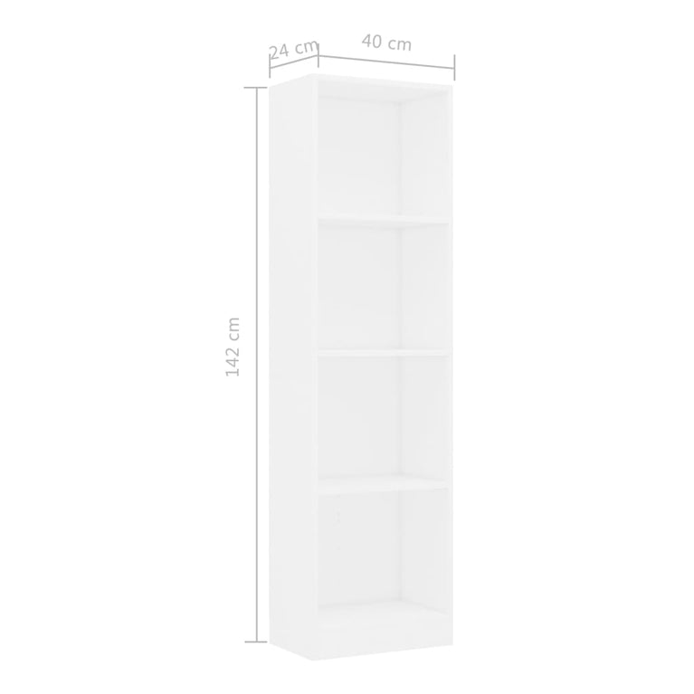 Boekenkast met 4 schappen 40x24x142 cm bewerkt hout wit MeubelReus