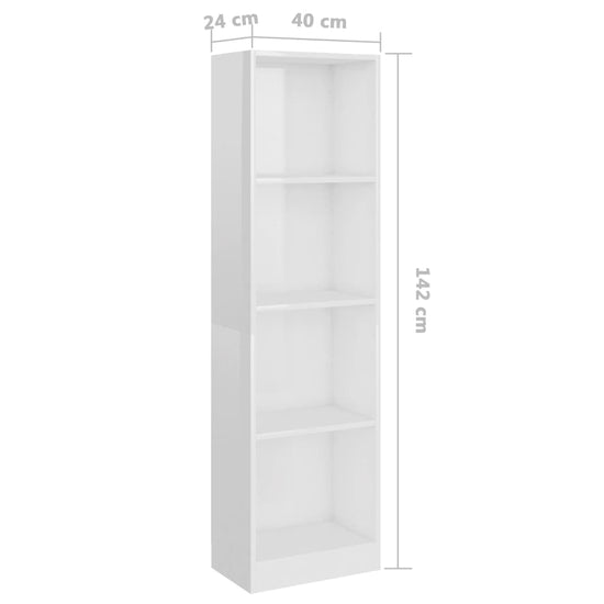 Boekenkast met 4 schappen 40x24x142 cm spaanplaat hoogglans wit MeubelReus
