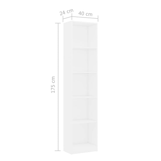 Boekenkast met 5 schappen 40x24x175 cm bewerkt hout wit MeubelReus