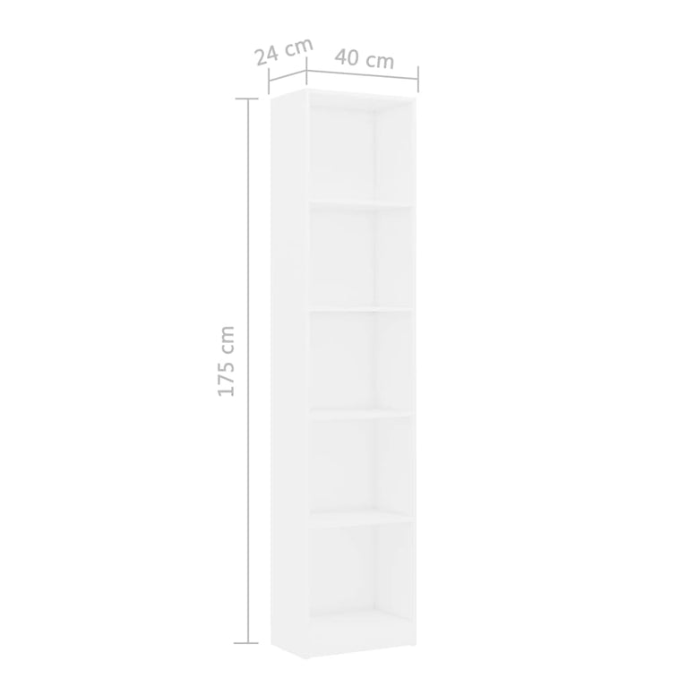 Boekenkast met 5 schappen 40x24x175 cm bewerkt hout wit MeubelReus