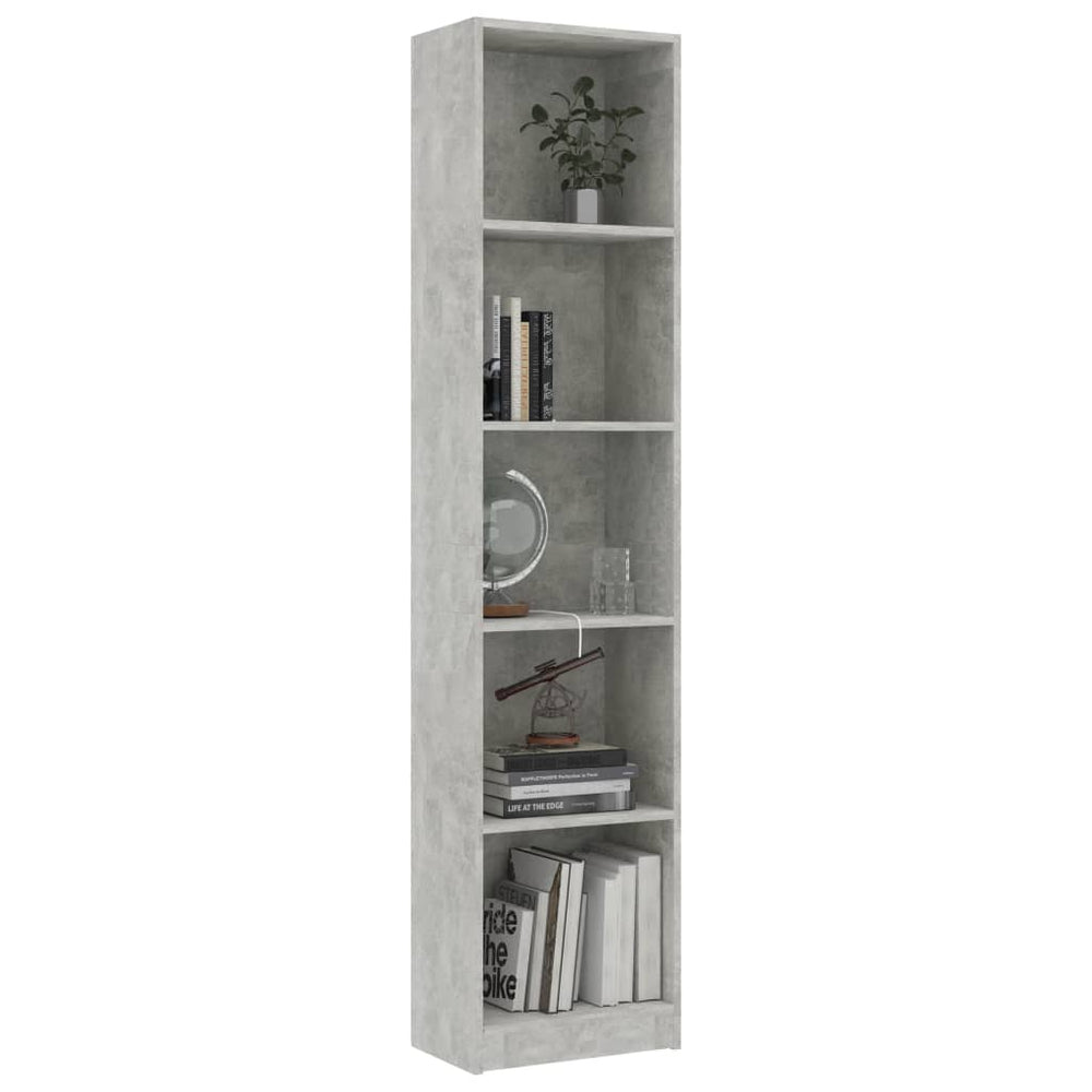 Boekenkast met 5 schappen 40x24x175 cm bewerkt hout betongrijs MeubelReus
