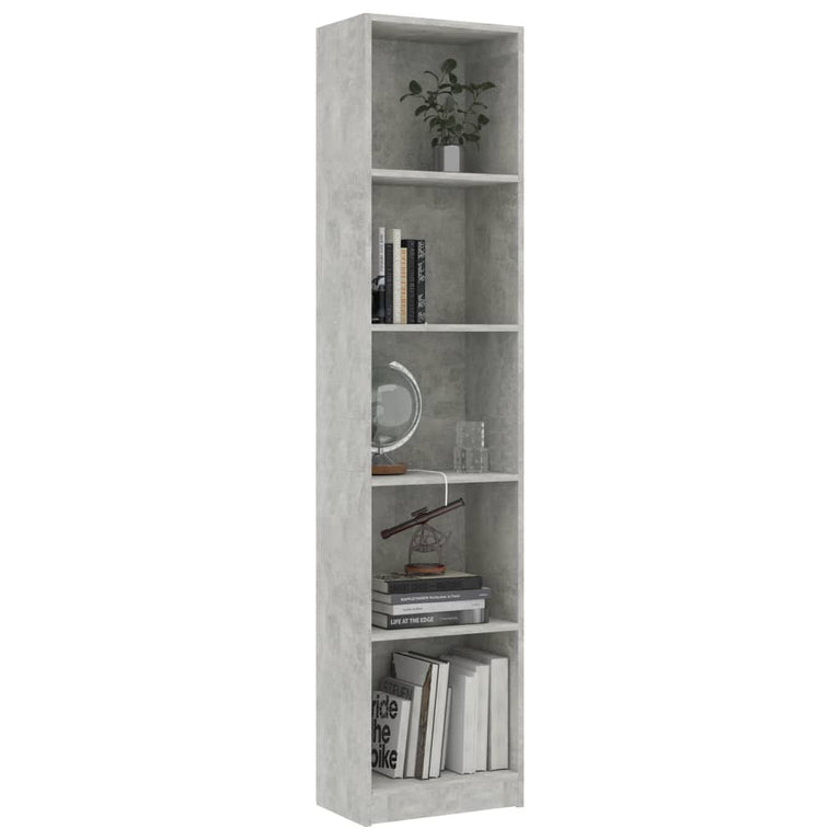 Boekenkast met 5 schappen 40x24x175 cm bewerkt hout betongrijs MeubelReus