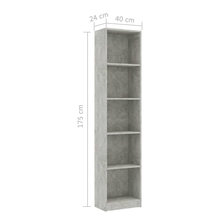 Boekenkast met 5 schappen 40x24x175 cm bewerkt hout betongrijs MeubelReus