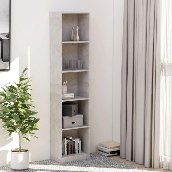Boekenkast met 5 schappen 40x24x175 cm bewerkt hout betongrijs MeubelReus