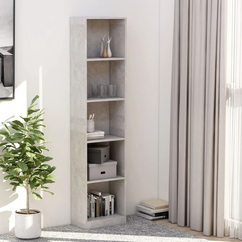 Boekenkast met 5 schappen 40x24x175 cm bewerkt hout betongrijs MeubelReus