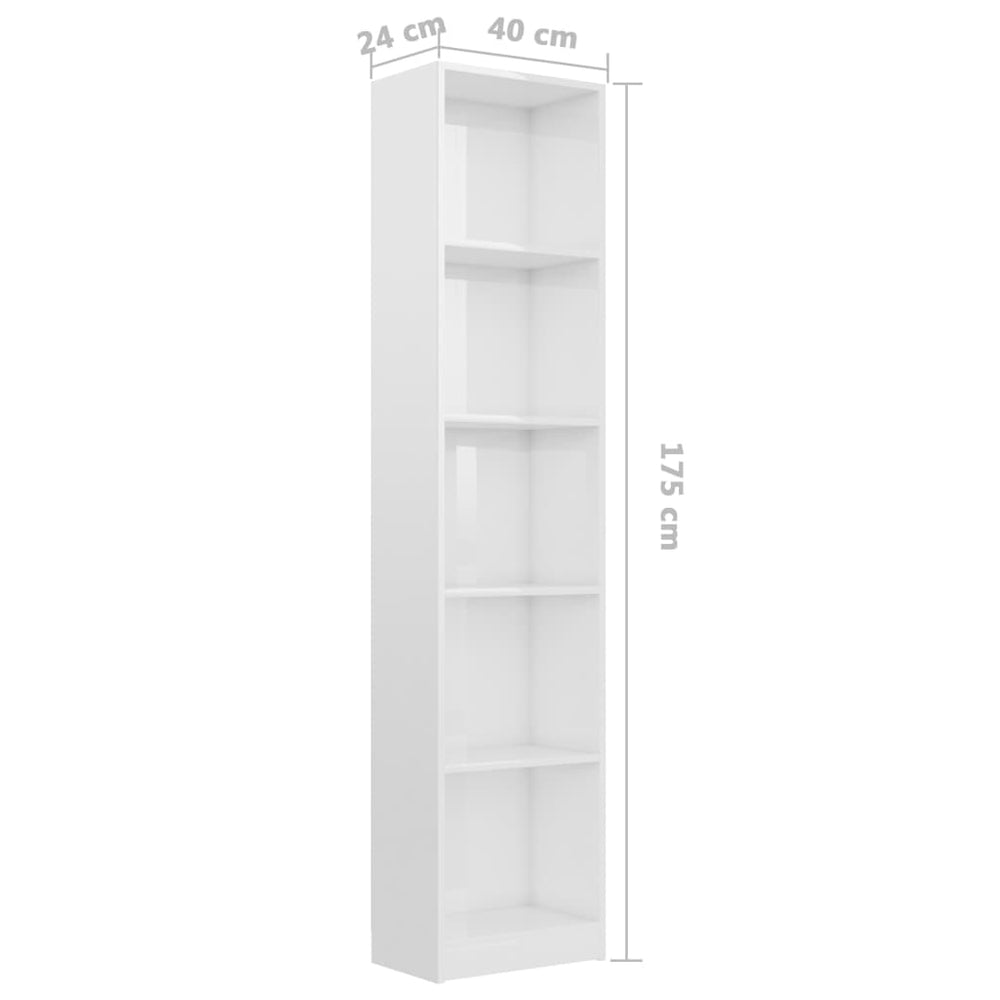 Boekenkast 5 schappen 40x24x175 cm bewerkt hout hoogglans wit MeubelReus