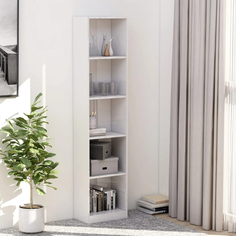 Boekenkast 5 schappen 40x24x175 cm bewerkt hout hoogglans wit MeubelReus