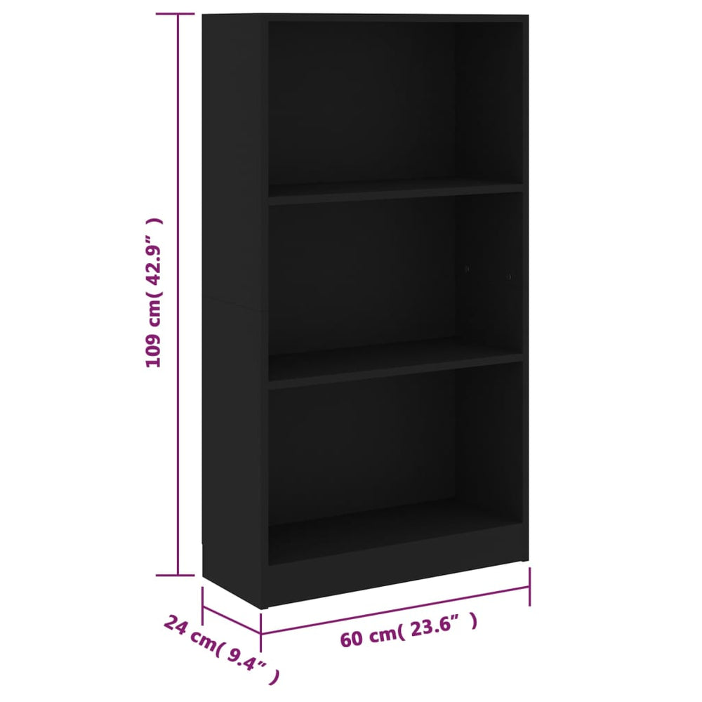 Boekenkast met 3 schappen 60x24x109 cm bewerkt hout zwart MeubelReus