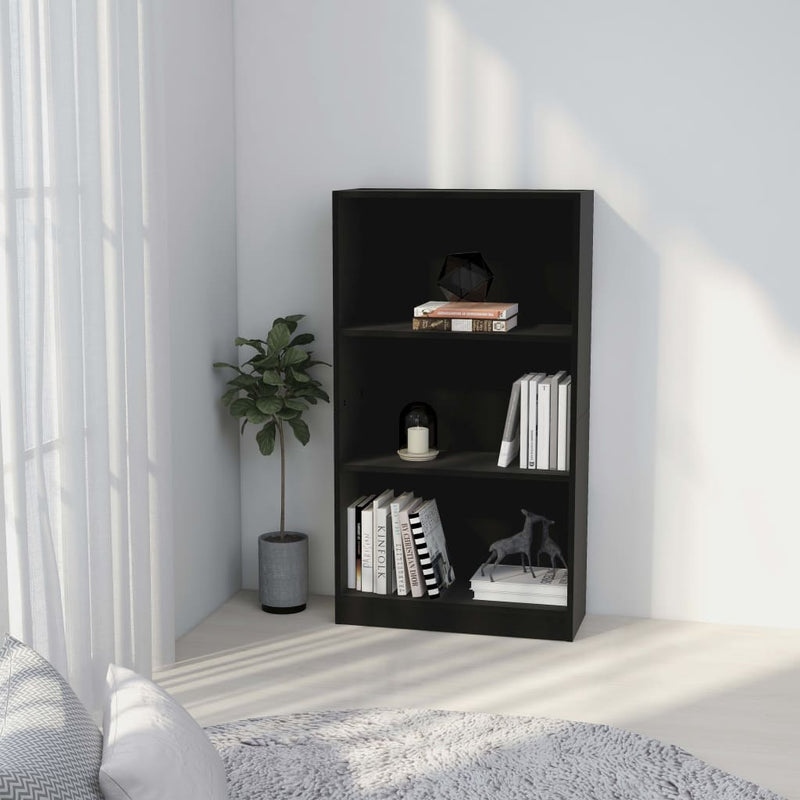 Boekenkast met 3 schappen 60x24x109 cm bewerkt hout zwart MeubelReus
