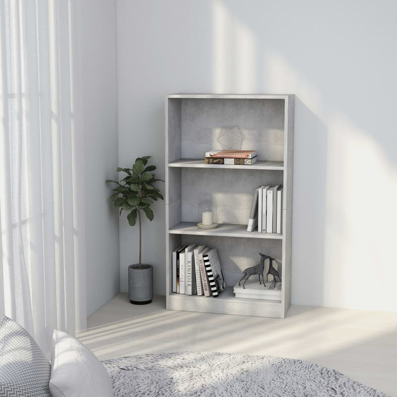 Boekenkast met 3 schappen 60x24x109 cm bewerkt hout betongrijs MeubelReus