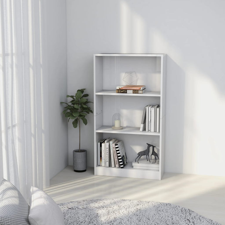Boekenkast 3 schappen 60x24x109 cm bewerkt hout hoogglans wit MeubelReus