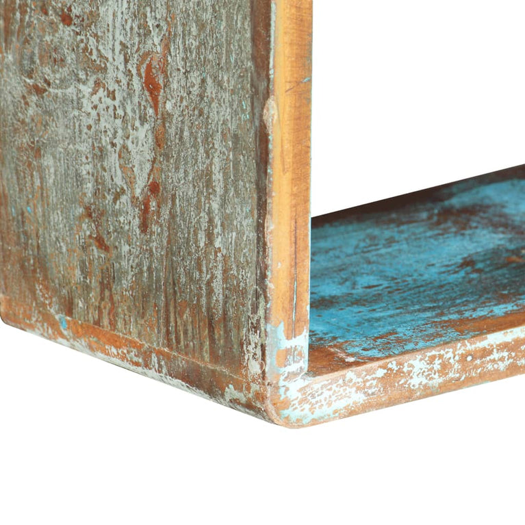 3-delige Wandschappenset kubus massief gerecycled hout