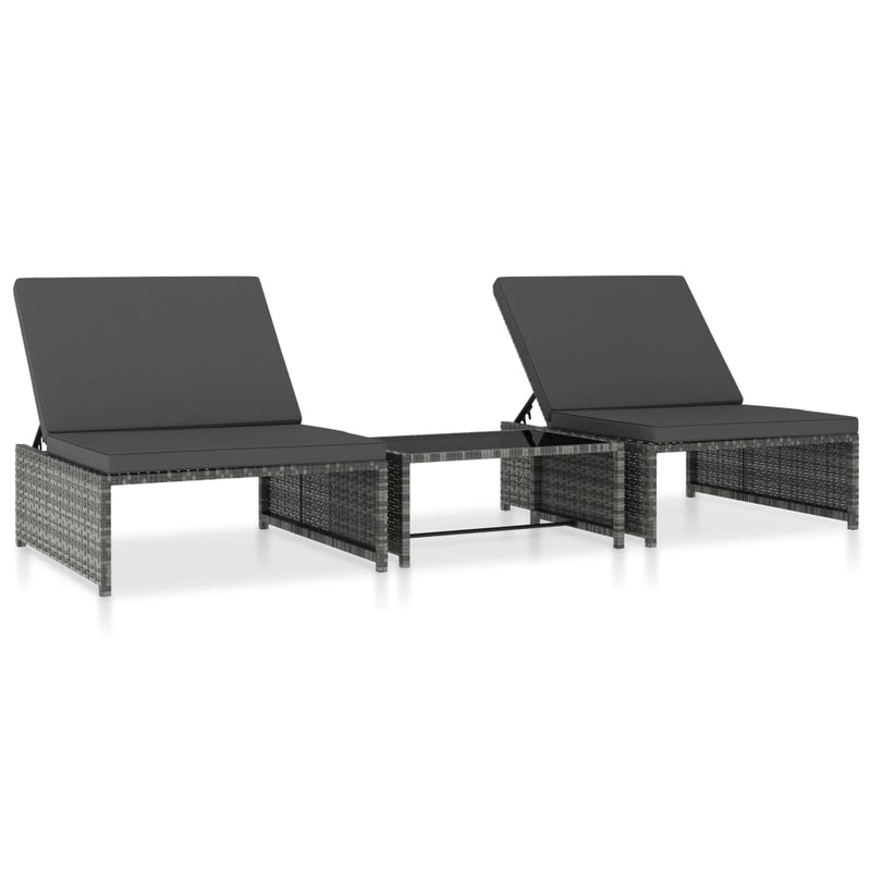 Ligbedden 2 st met tafel poly rattan grijs MeubelReus