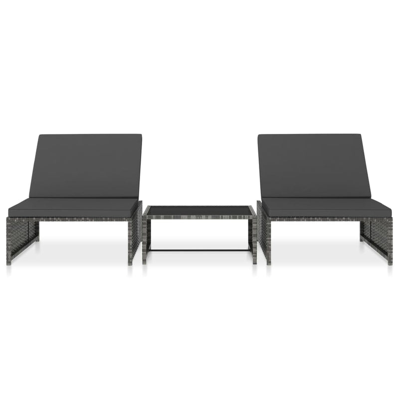 Ligbedden 2 st met tafel poly rattan grijs MeubelReus