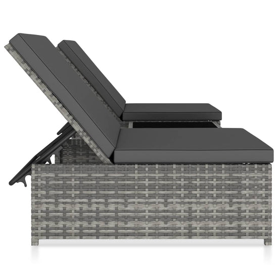 Ligbedden 2 st met tafel poly rattan grijs MeubelReus