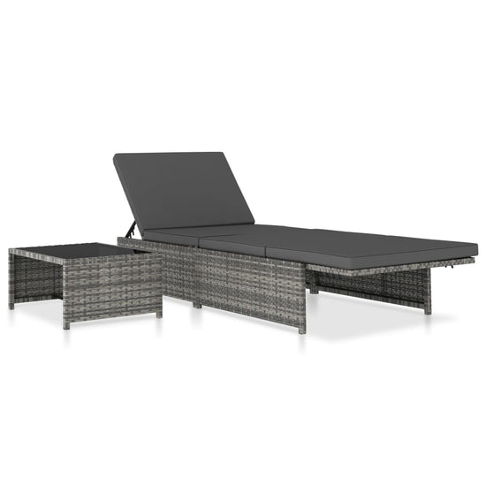Ligbedden 2 st met tafel poly rattan grijs MeubelReus
